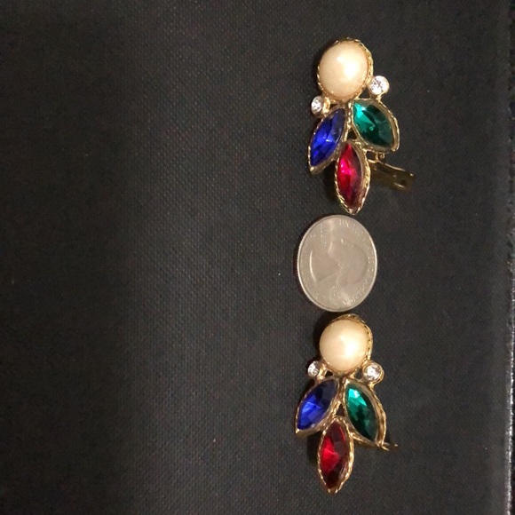Lg Striking Vtg Holiday Clip Rhinestone Earrings - Picture 5 of 9